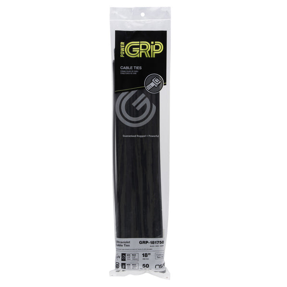 NSI PowerGRP 18”, Black Super Heavy-Duty 175lb Cable Ties, 50 Pack