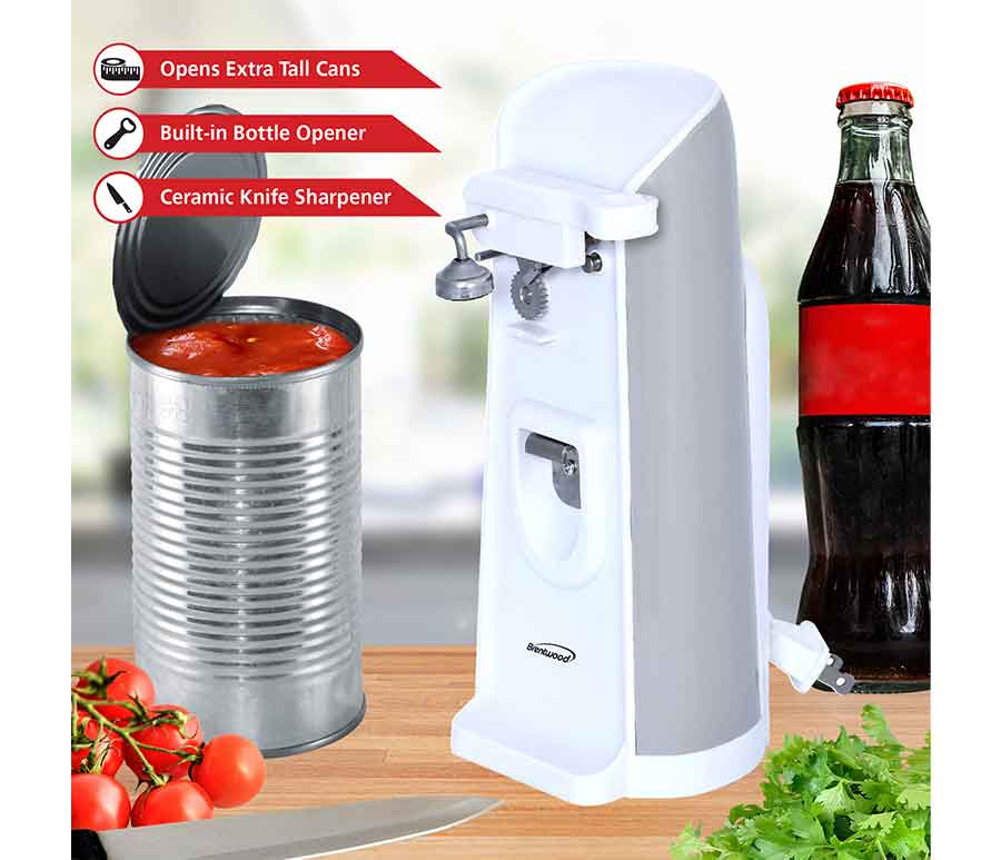 Brentwood J-30W Tall Electric Can Opener with Knife Sharpener & Bottle  Opener, White - Cleveland, OH - South Hills Hardware