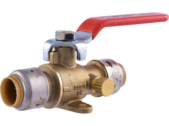 SharkBite Max Brass Push Ball Valve with Drain and Mounting Tab