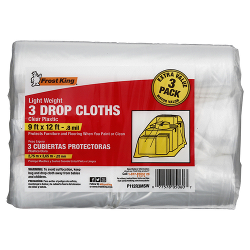 Frost King Clear Plastic Drop Cloths 9' X 12' - .8mil