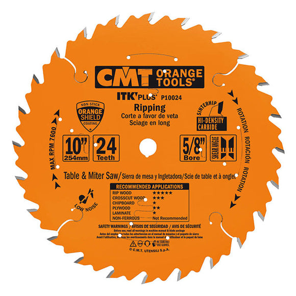 CMT P10024 ITK Plus Ripping Saw Blade, 10 x 24 Teeth, 10° ATB+Shear with 5/8-Inch