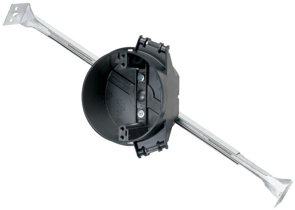 Legrand Pass & Seymour 4 inch Round Ceiling Box with Abar Hanger That Adjusts to 16or 24 Joist, Black