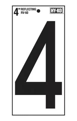 Hy-Ko 4in Black Reflective Vinyl Number '4'