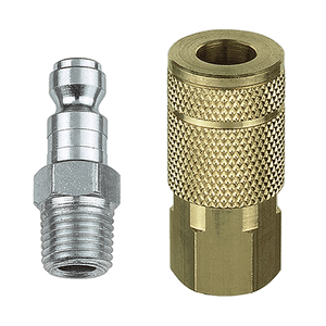 Tru-flate 1/4" T Design x 1/4" NPT Steel Plug/Coupler Set