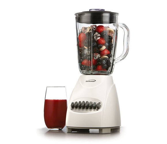 Brentwood JB-920W 12-Speed + Pulse Blender with Glass Jar, White