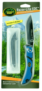 Outdoor Edge RLU40C Razor-Lite EDC 3.50" Drop Point Tanto Plain Polymer Black, Blue Inserts Handle Folding