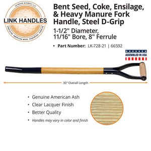Link Handles 30" bent seed, coke, ensilage, mill, and heavy manure fork Handle, steel D-Grip, 5/8 in.