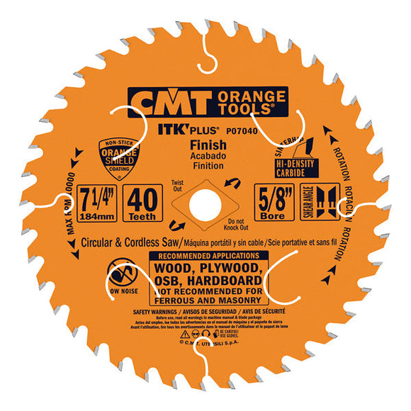 CMT P07040-X10 ITK Plus Finish Saw Blade Masterpack, 7-1/4 x 40 Teeth, 10° ATB+Shear Wi