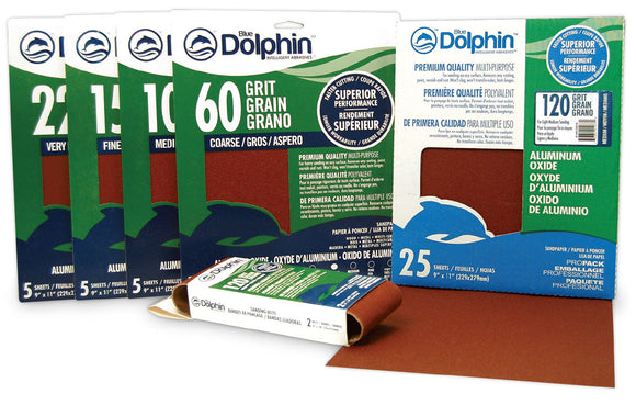 Linzer Blue Dolphin Aluminum Oxide Sandpaper 9 in. x 11 in., 150 Grit, 5 Pack