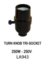 ATRON LA943 Turn Knob Tri-Socket, 250 V, 250 W, Phenolic, Brown