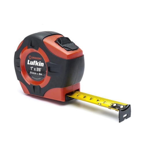 Lufkin 1 x 8m/26' P1000 Series SAE/Metric Yellow Clad A30 Blade Power Return Tape Measure