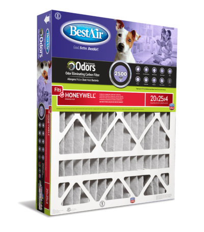 BestAir® 20 x 25 x 4 Pet Air Cleaning Furnace Filter MERV 11, Carbon Infused to Neutralize Odor, For Honeywell Models