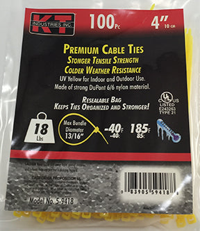 K-T Industries 4 Yellow Ultra Light Duty, 100/Pk