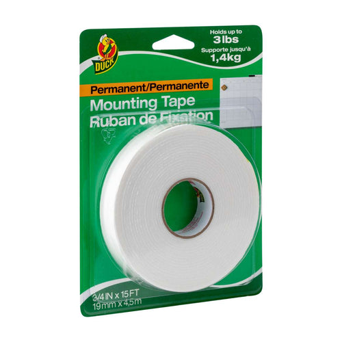 Duck® Brand Permanent Mounting Tape - White, .75 in. x 15 ft. (.75 x 15', White)